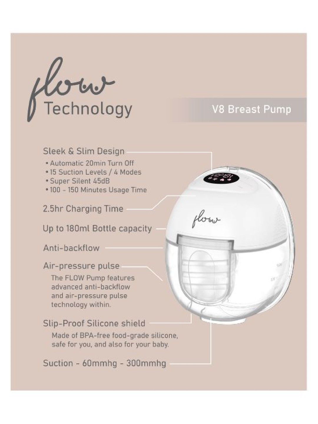 Flow V8 Handsfree Electric Wearable Breast Pump (White- Image 3)