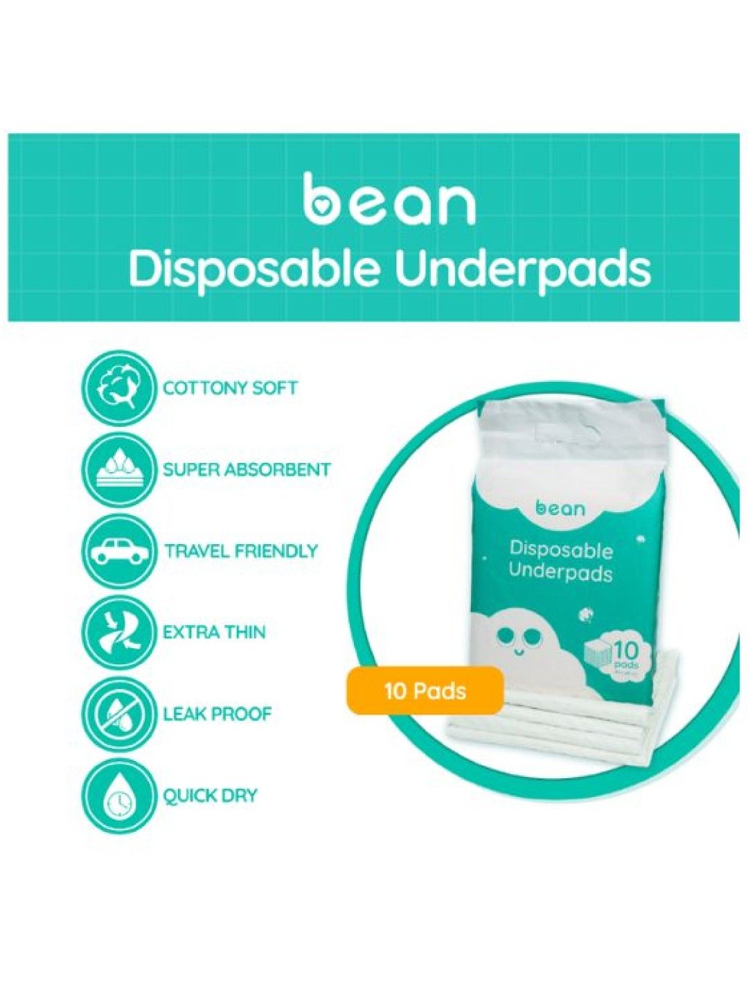 bean essentials Disposable Underpads (10 pads) (No Color- Image 2)