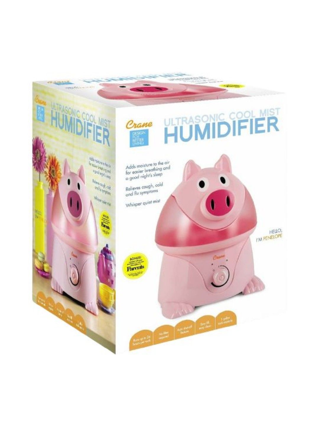 Crane Adorable Cool Mist Humidifier Penelope the Pig (No Color- Image 2)