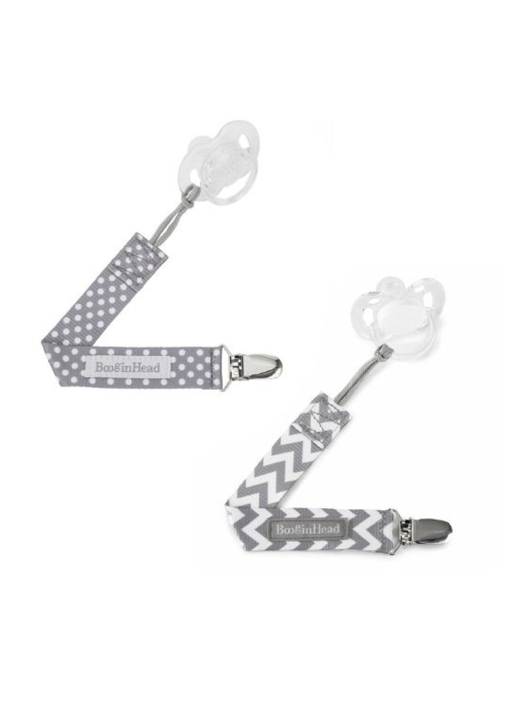 BooginHead PaciGrip Universal Pacifier/Teether Clip  2-Pack (Gray Dots & Chevron- Image 2)