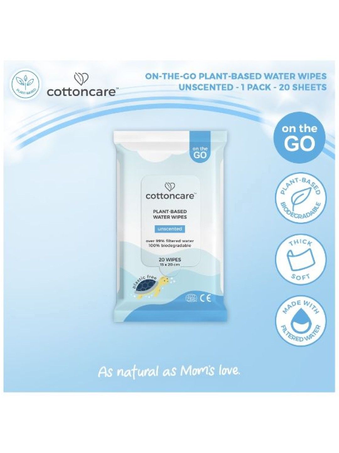 Cotton Central™ Cottoncare Plant-Based Water Wipes - Unscented (20s) (No Color- Image 2)