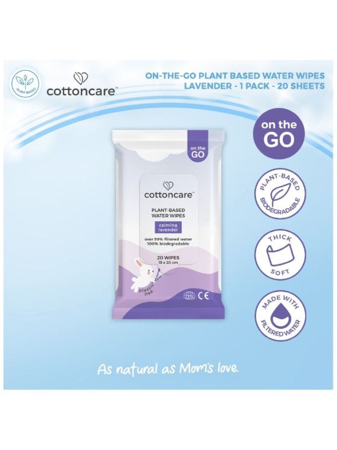 Cotton Central™ Cottoncare Plant-Based Water Wipes - Calming Lavender (20s) (No Color- Image 2)