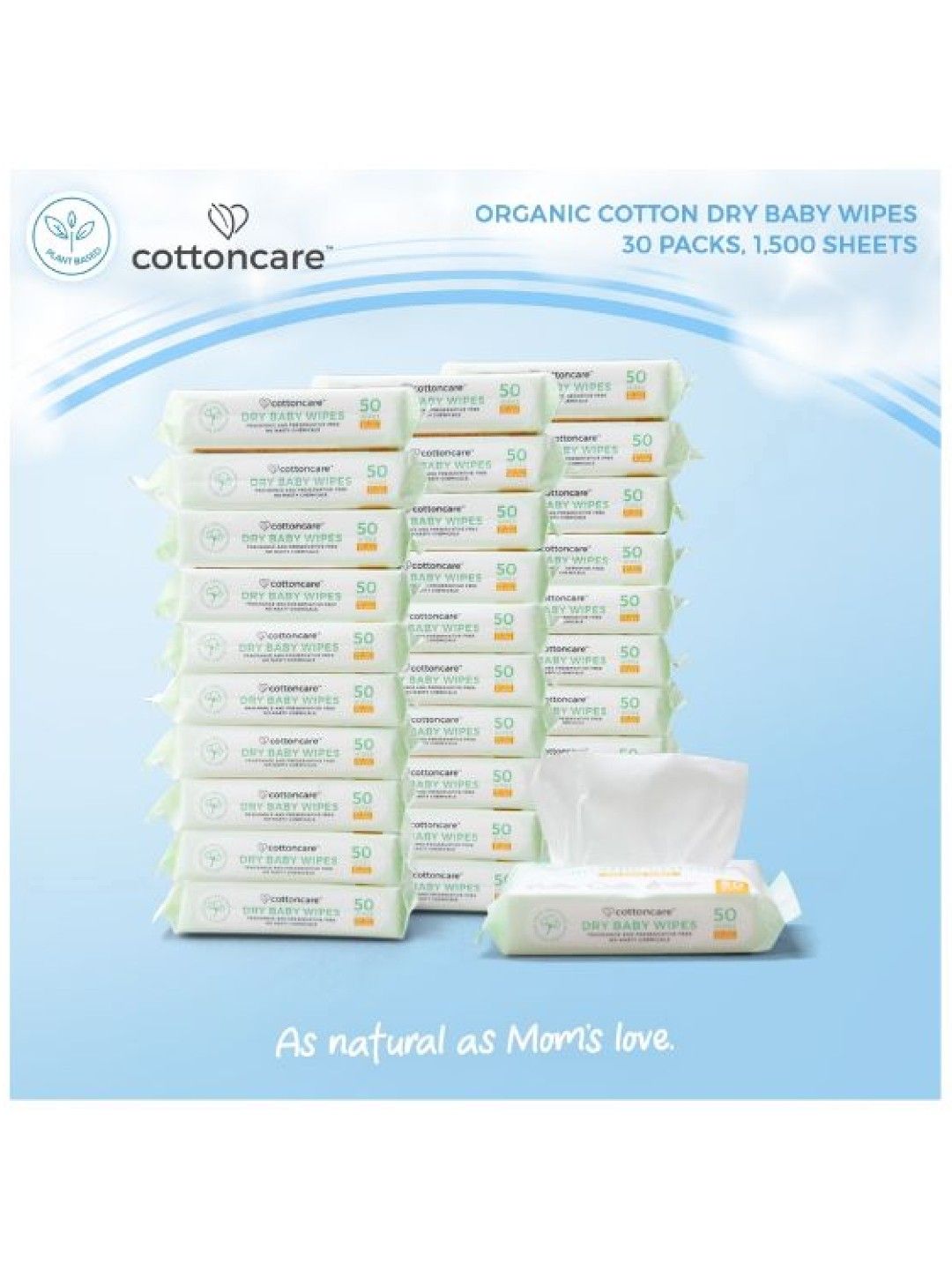 Cotton Central™ Cottoncare Organic Cotton Dry Baby Wipes - 30 Pack (1500s) (No Color- Image 2)