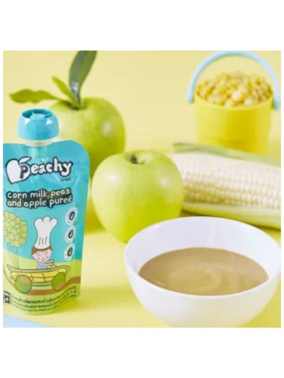 Peachy Baby Food Corn Milk, Peas and Apple Purée (110g) (No Color- Image 2)