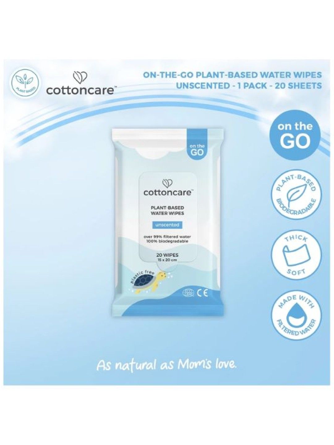 Cotton Central™ Cottoncare™ Organic Plastic-Free Baby Water Wipes (20s) (No Color- Image 2)