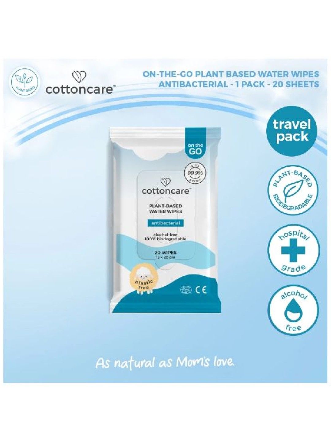 Cotton Central™ Cottoncare™ Antibacterial Plastic-Free Baby Water Wipes (20s) (No Color- Image 2)