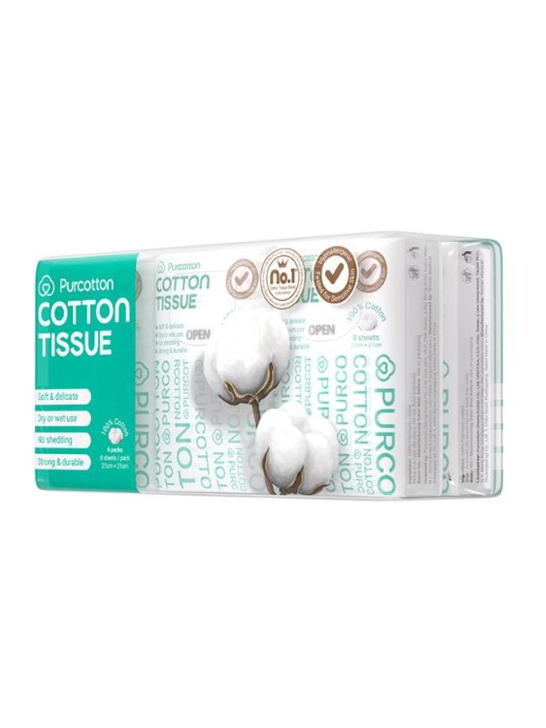 Purcotton Cotton Tissues 8s x 6 Pocket Packs (No Color- Image 2)