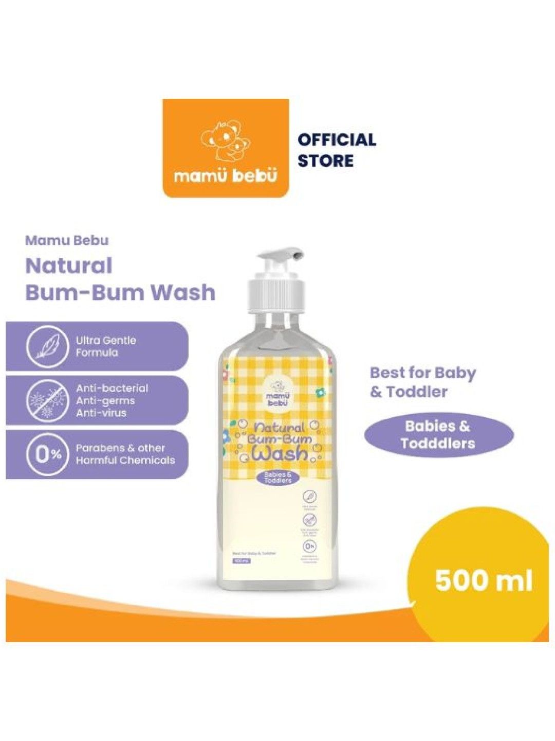 Mamu Bebu Natural BumBum Wash Milk & Oats (500ml) (No Color- Image 2)