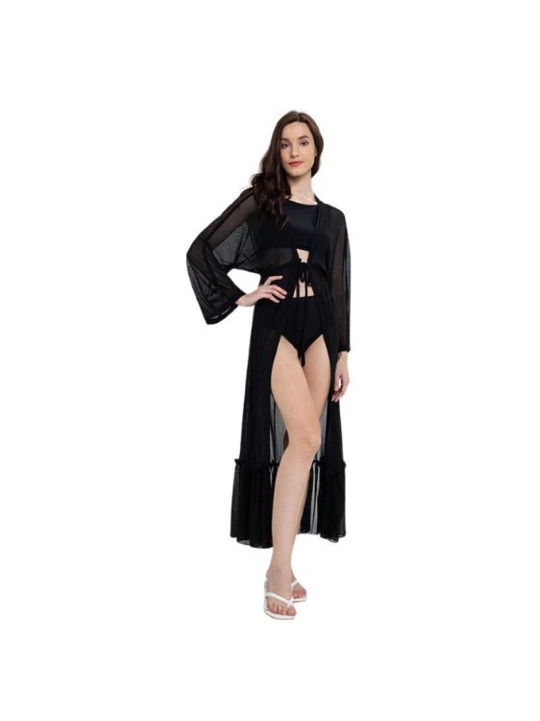 Eve's Chic Jasmine Sheer Kimono Cover Up Dress (Black- Image 2)