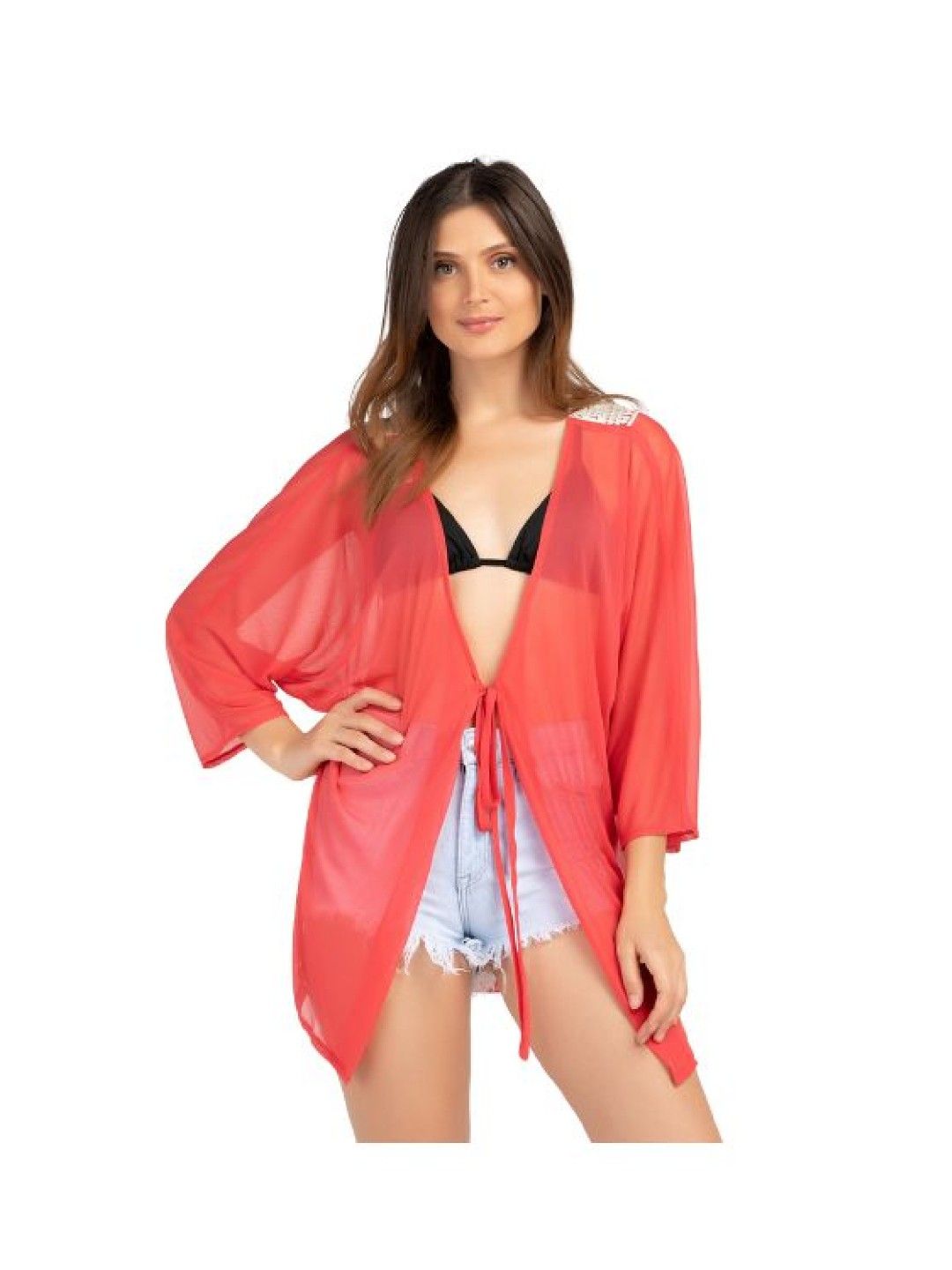 Eve's Chic Penny Sheer Cover Up Blouse (Orange- Image 2)