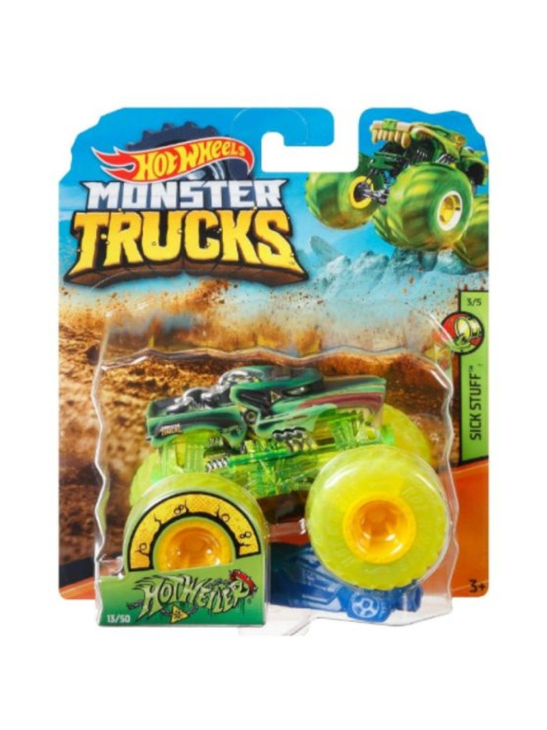 Hot Wheels Monster Trucks 1:64 Truck & Car - Hotweiler Green Combo Pack (No Color- Image 2)