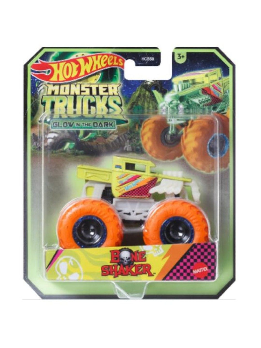 Hot Wheels Monster Trucks 1:64 Glow in the Dark Diecast - Bone Shaker (No Color- Image 2)