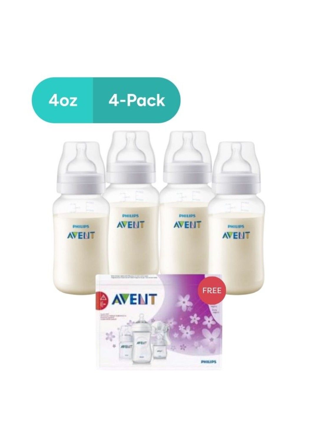 Avent Anti-colic Baby Bottle 4-pack (4oz) with FREE Sterilizing Bag (No Color- Image 1)