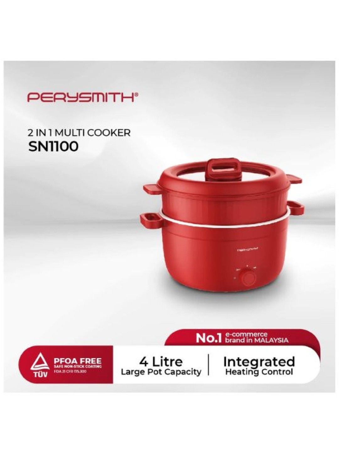 Perysmith 2 in 1 Multi Cooker (Red- Image 2)
