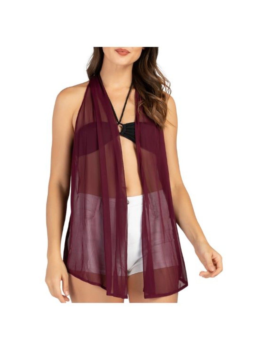 Eve's Chic Nadia Halter Cover Up Blouse (Red- Image 2)