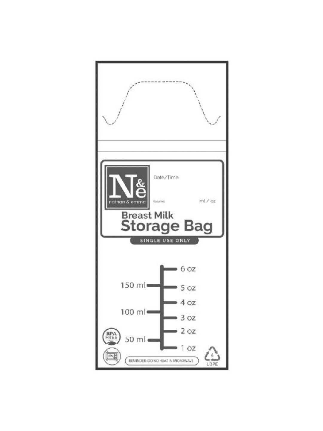 Nathan & Emma Breast Milk Storage Bag 180ml/6oz (30s) (No Color- Image 2)