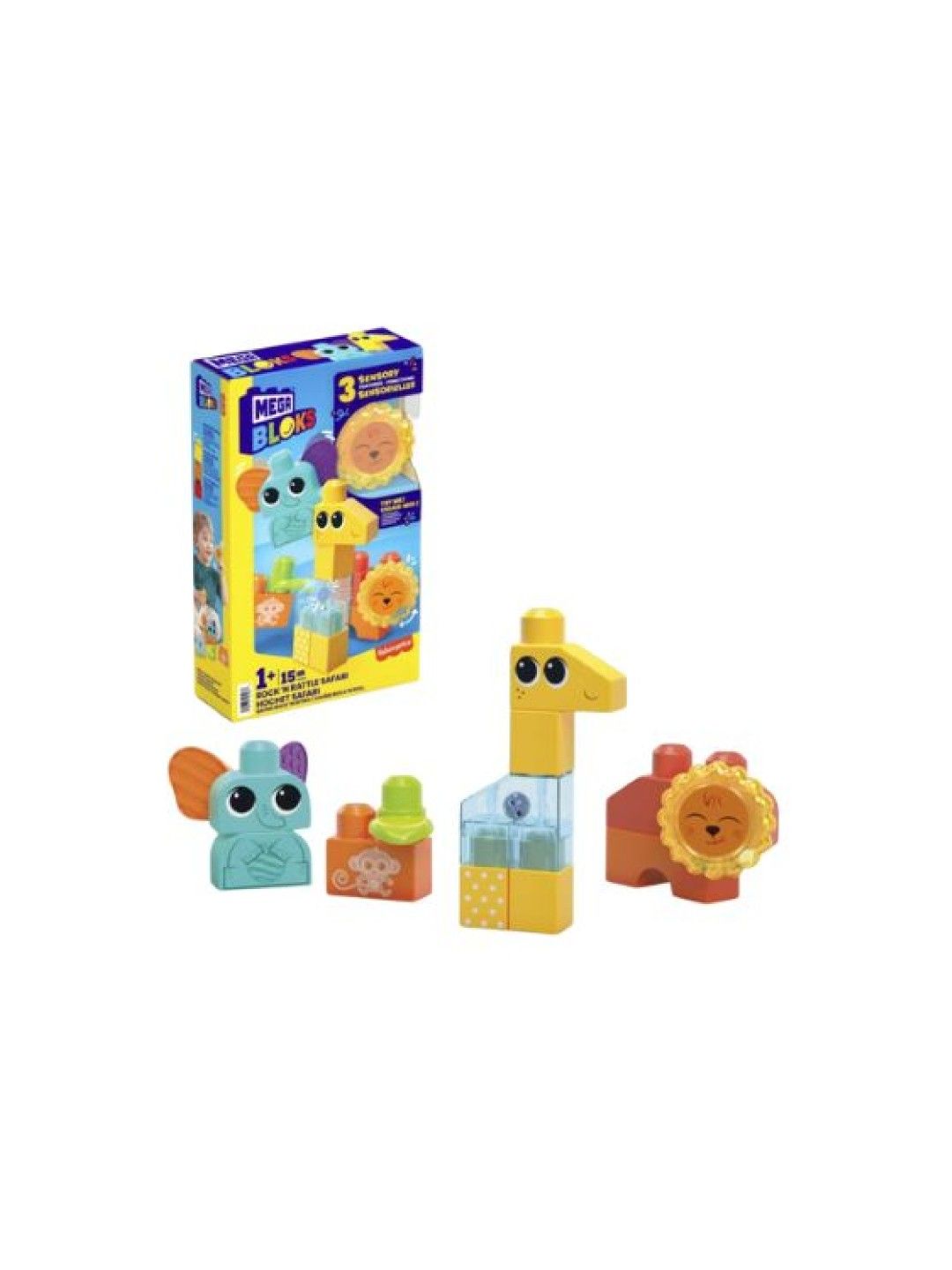 Megabloks Rock N Rattle Safari Sensory Building Toys For Toddlers 1-3 (15 Pcs) (No Color- Image 3)