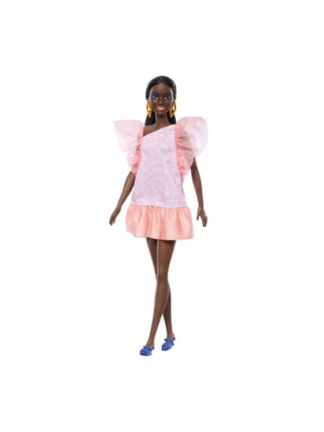 Barbie Fashionistas Doll #216 with Tall Body, Black Straight Hair & Peach Dress (No Color- Image 1)