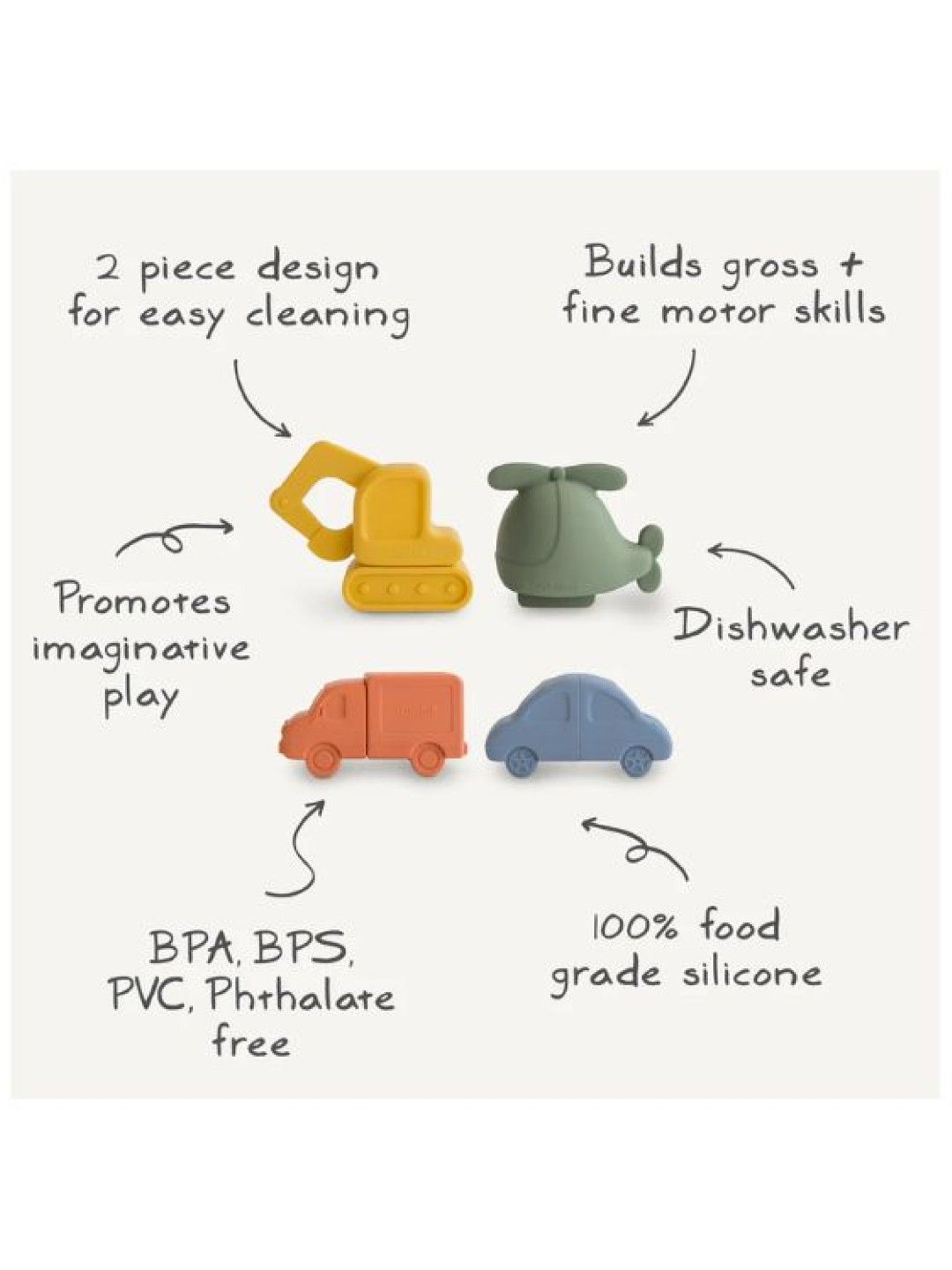 Mushie Vehicles Mold Free Bath Play Set - 4 Pack (No Color- Image 2)