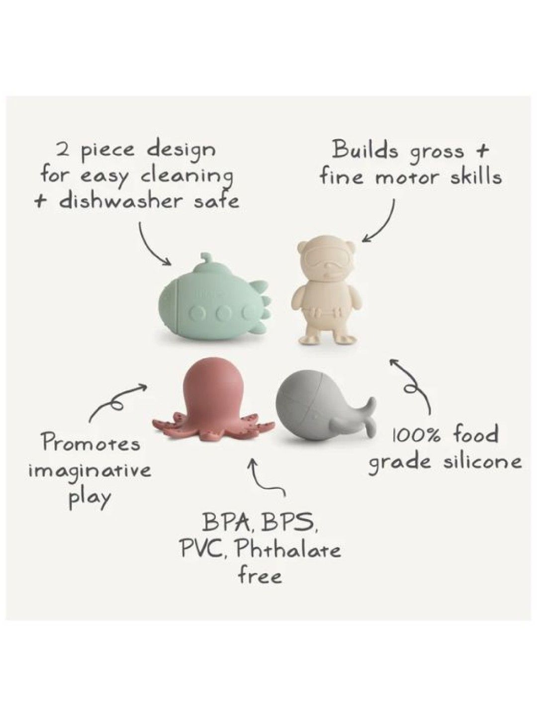 Mushie Sealife Mold Free Bath Play Set - 4 Pack (No Color- Image 2)