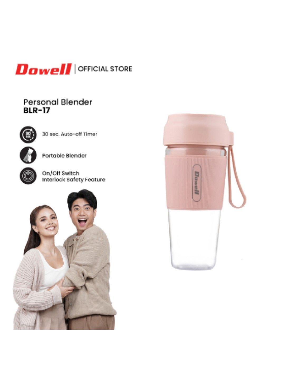 Dowell Rechargeable Portable Blender 300ml Tumbler BLR-17 (Pink- Image 2)