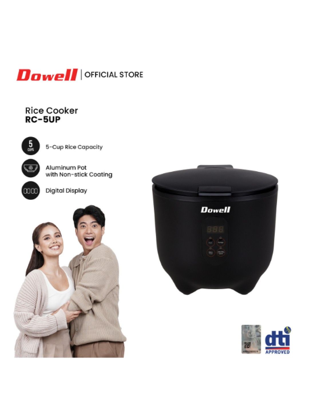 Dowell 5 Cups Digital Rice Cooker RC-5UP (Black- Image 2)