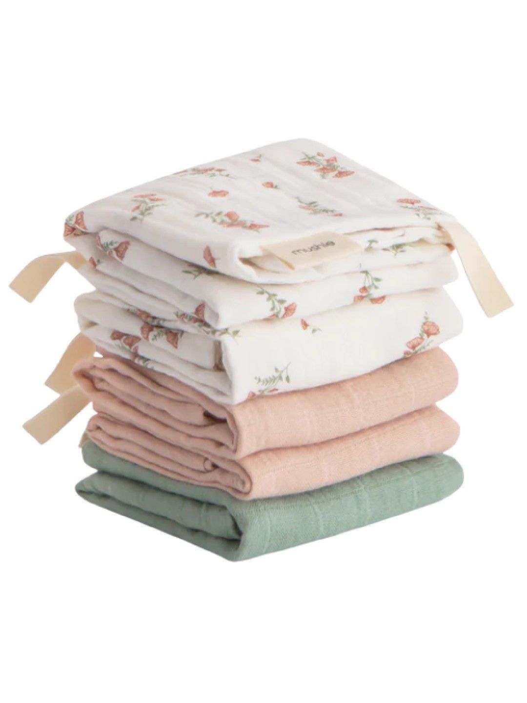 Mushie Muslin Cotton Washcloth 5-Pack (Pink Flowers- Image 2)