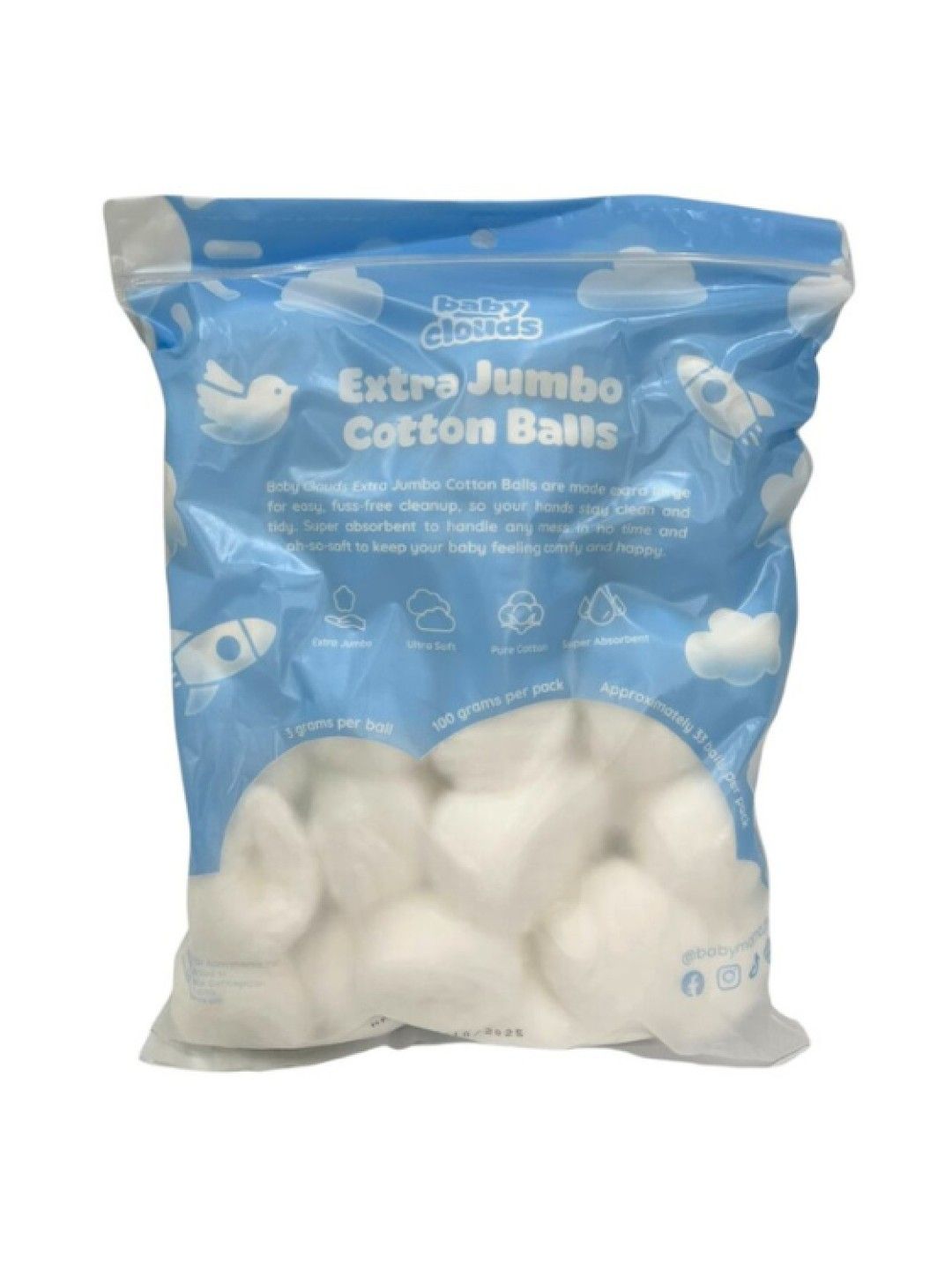 Baby Clouds Extra Jumbo Cotton Balls (100g) (No Color- Image 2)