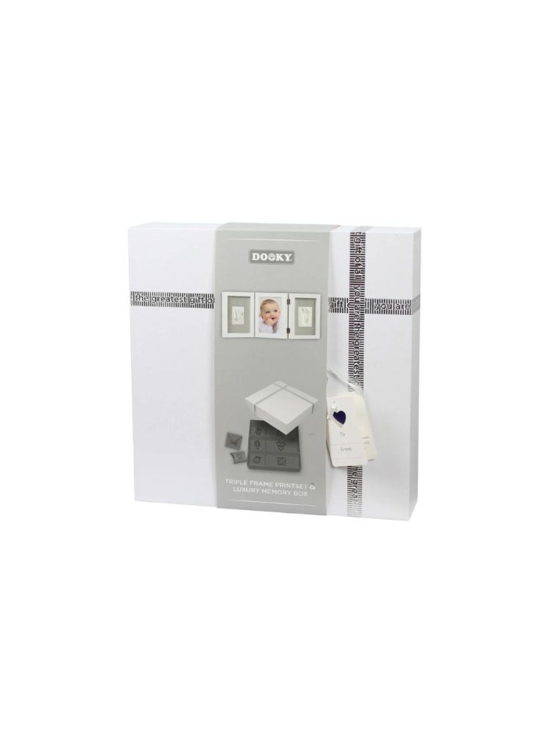 Dooky Gift Set: White Triple Frame Handprint & Memory Box (No Color- Image 2)