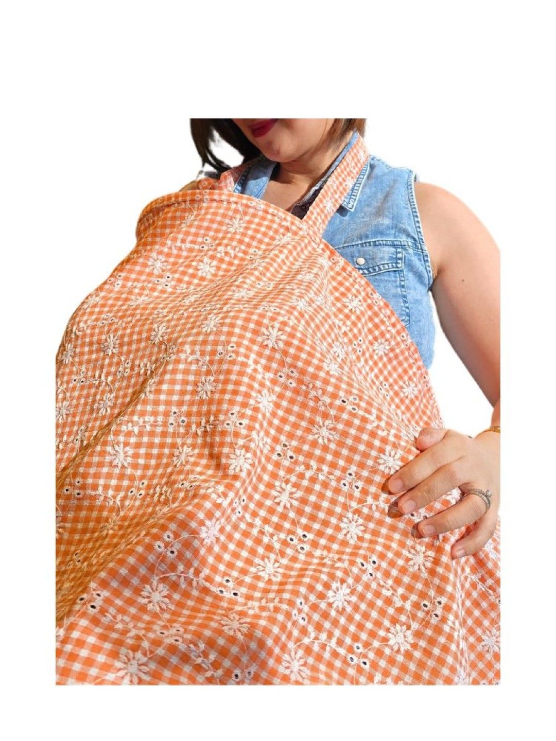Sew Childhood Apron Style Nursing Cover - Eyelet Floral Gingham (Sunkissed- Image 2)