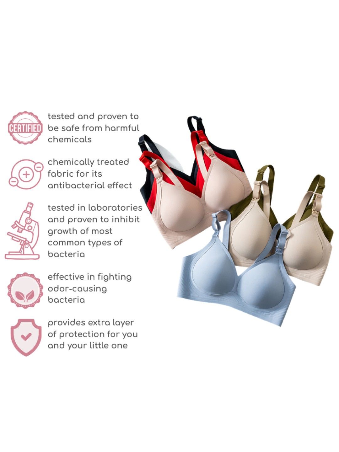 BellaMom Rose Ultra Soft Antibacterial Maternity and Nursing Bra (Light Pink- Image 2)