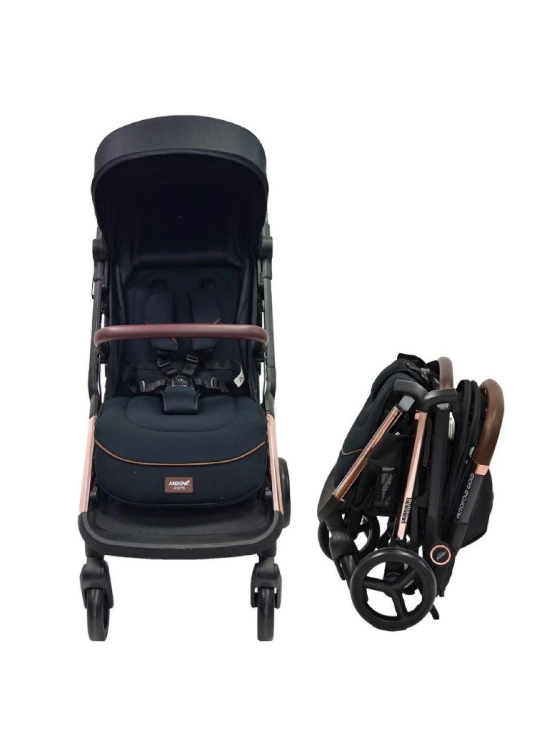 Akeeva Luxury Self-Fold Travel Stroller (Autofold Gold X) (Black- Image 2)