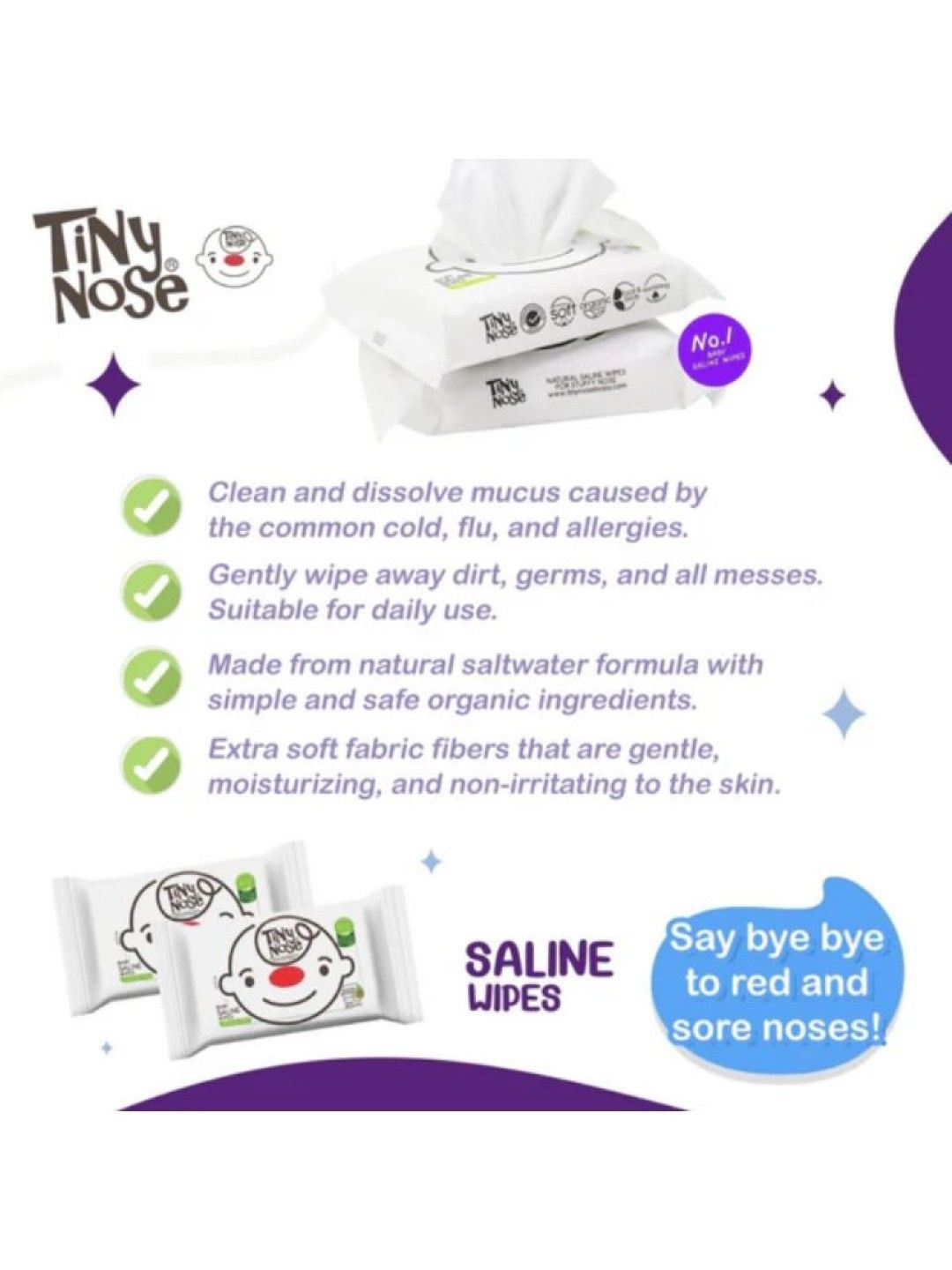 Happy Noz Tiny Nose Saline Baby Wipes - Unscented 50s (No Color- Image 2)