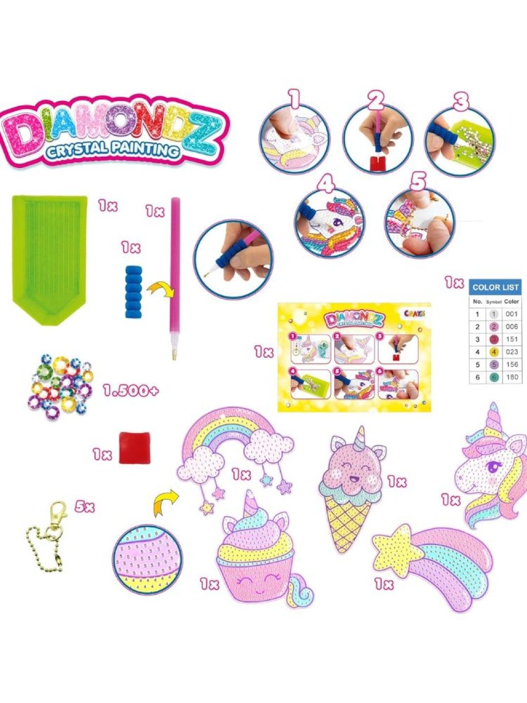Craze Diamondz DIY Diamond Painting - Unicorn Keychain Set (No Color- Image 3)