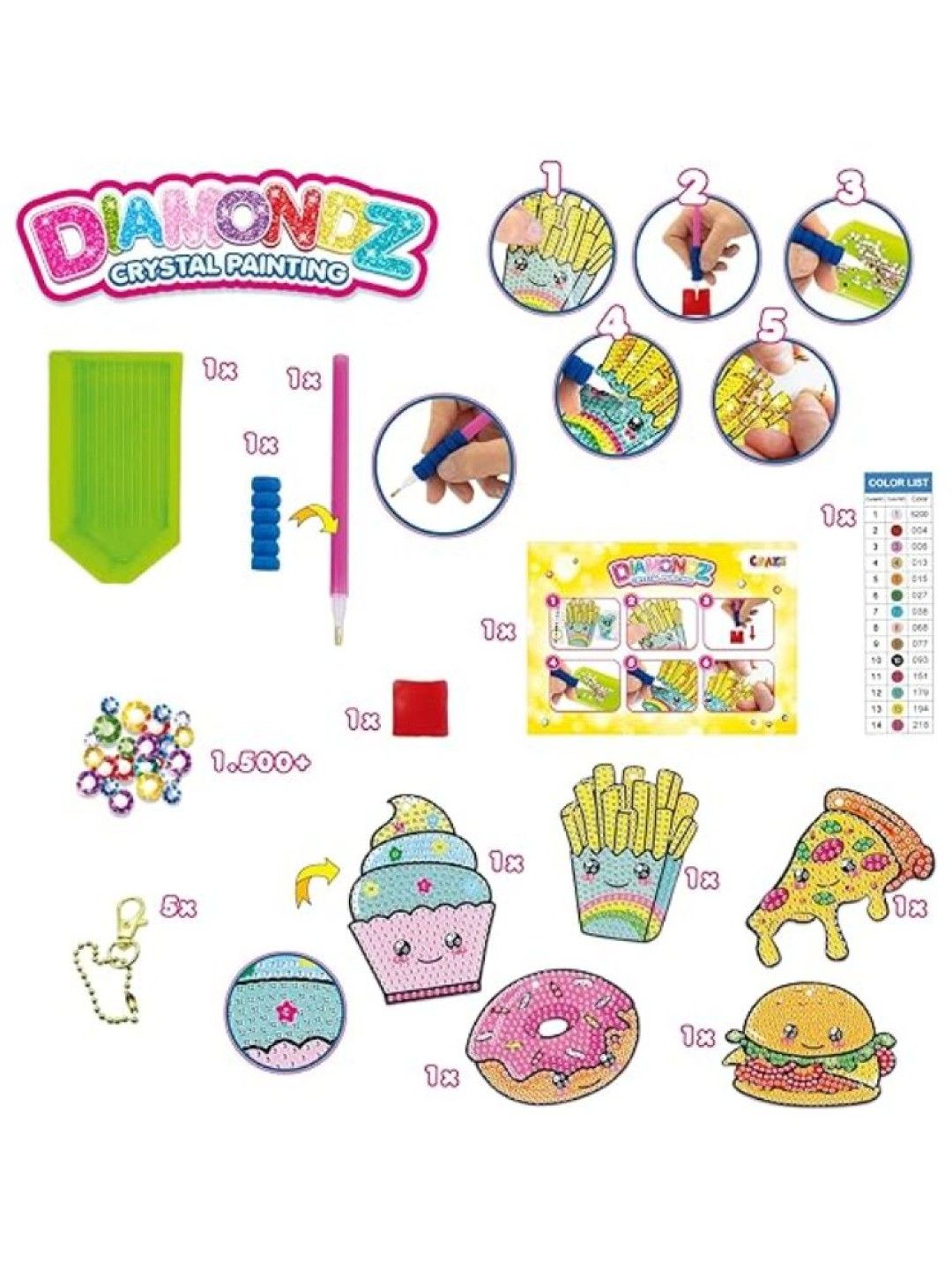 Craze Diamondz DIY Diamond Painting - Snacks Keychain Set (No Color- Image 3)