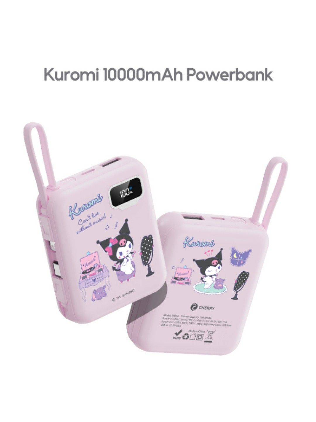 Cherry Sanrio Characters Kuromi V2 Powerbank 10000mAh (Pink- Image 2)