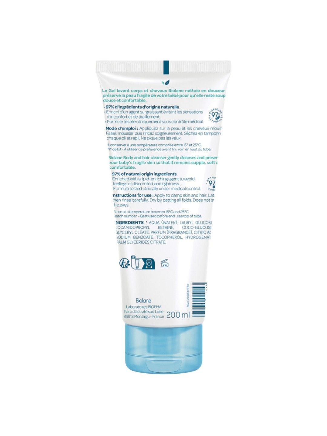 Biolane Baby Body & Hair Wash Gel 200ml (No Color- Image 2)