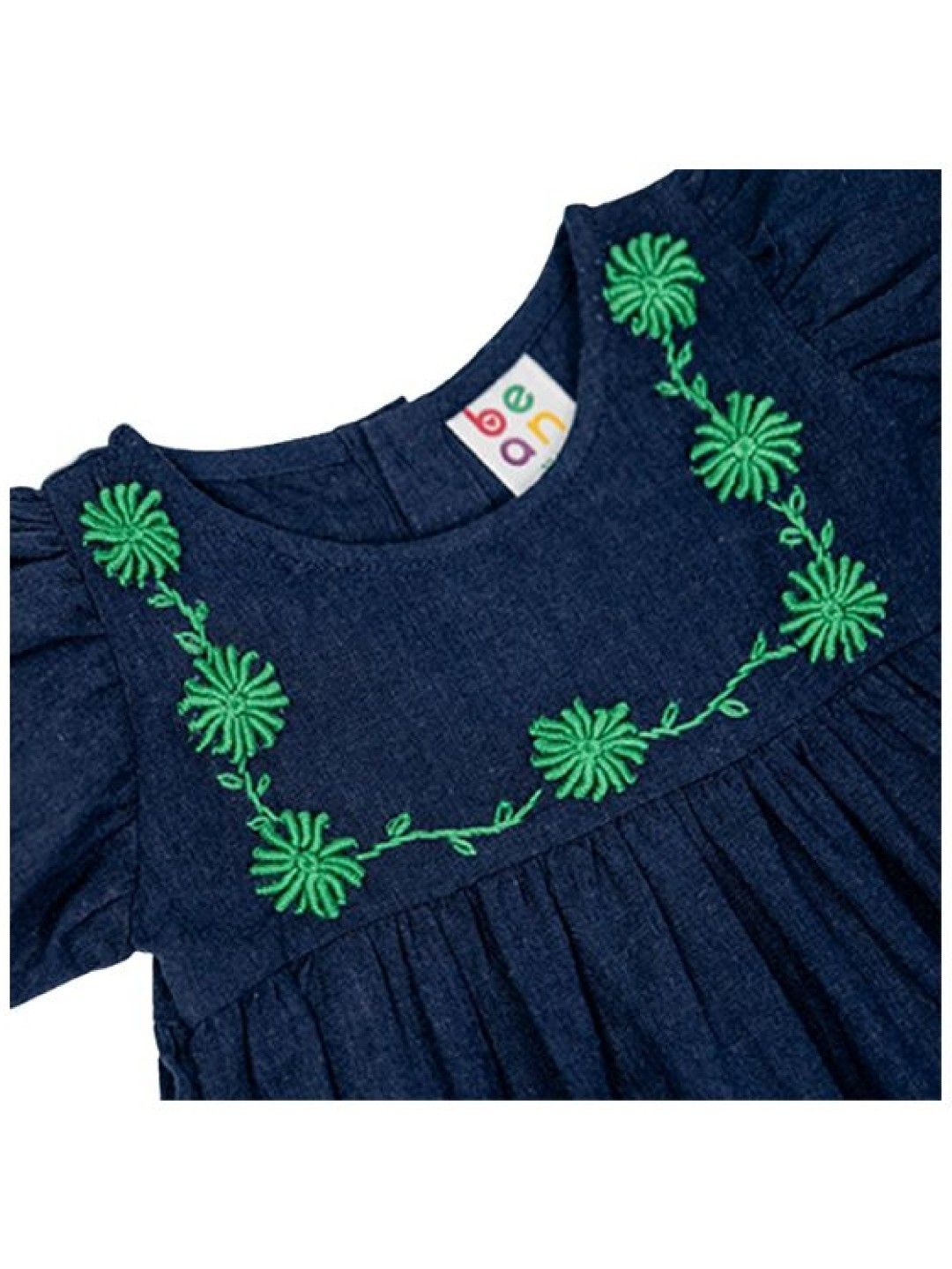 bean fashion Floral Flair Jasmine Pompom Puff Sleeve Embroided Romper with Hat (Navy- Image 2)