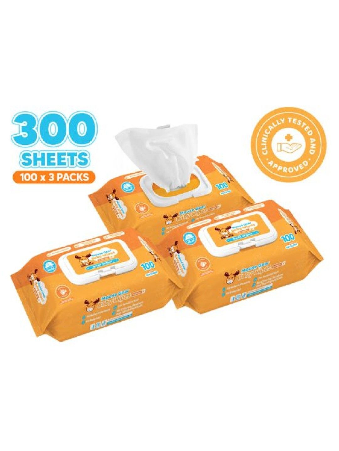 Moose Gear Baby Wipes Baby Scent (100s x 3 Packs) (No Color- Image 1)