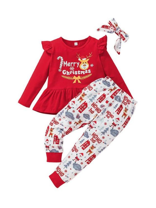 Cottonkind 3-Piece Ho Ho Ho Merry Christmas Pajama Set