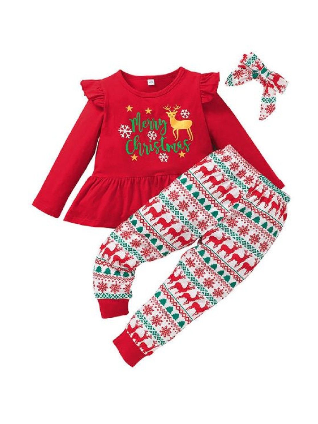 Cottonkind 3-Piece Merry Christmas Pajama Set (Red- Image 1)