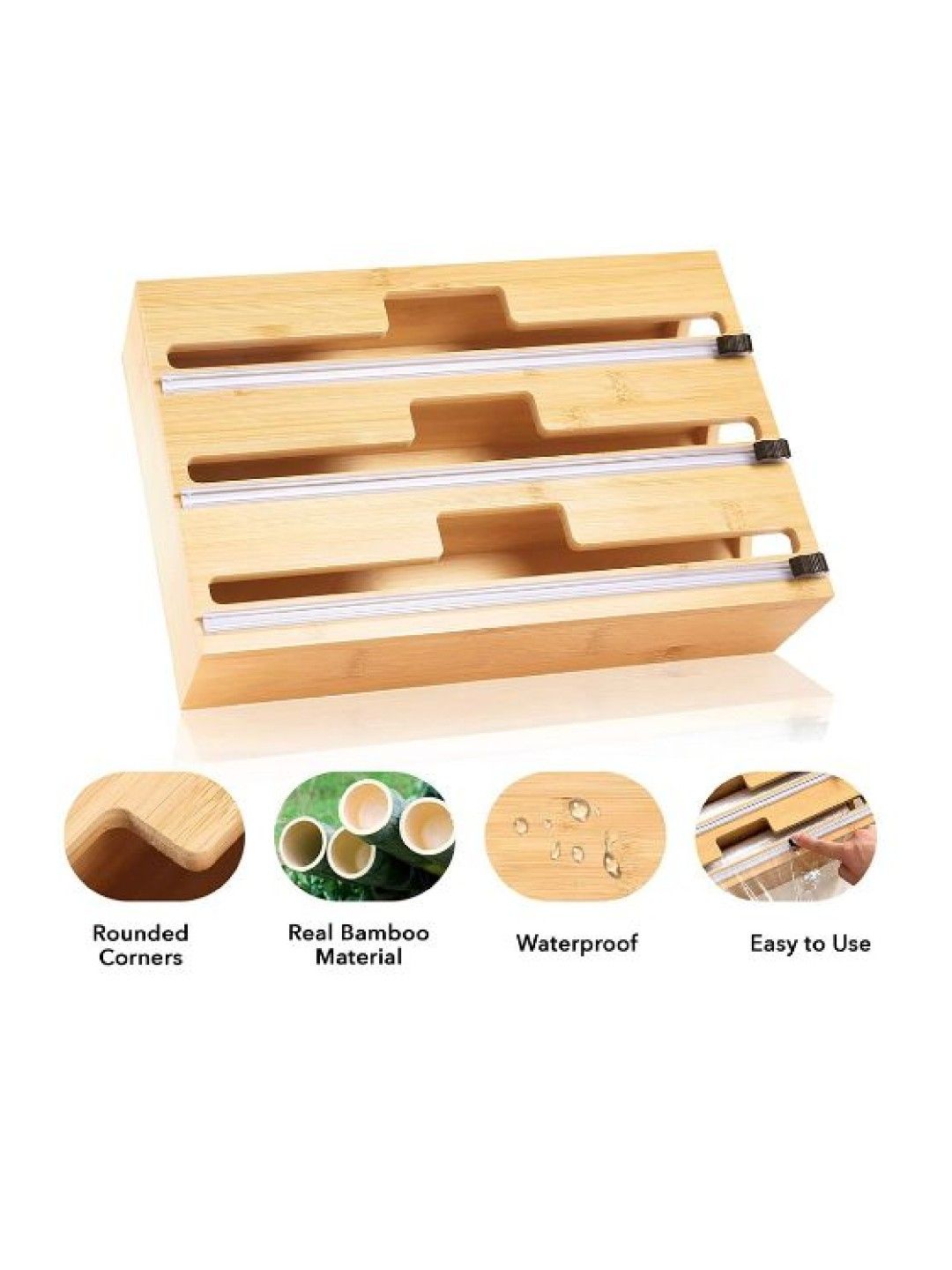 Ayousin Bamboo Wrap Dispenser With Cutter (2 grid- Image 3)