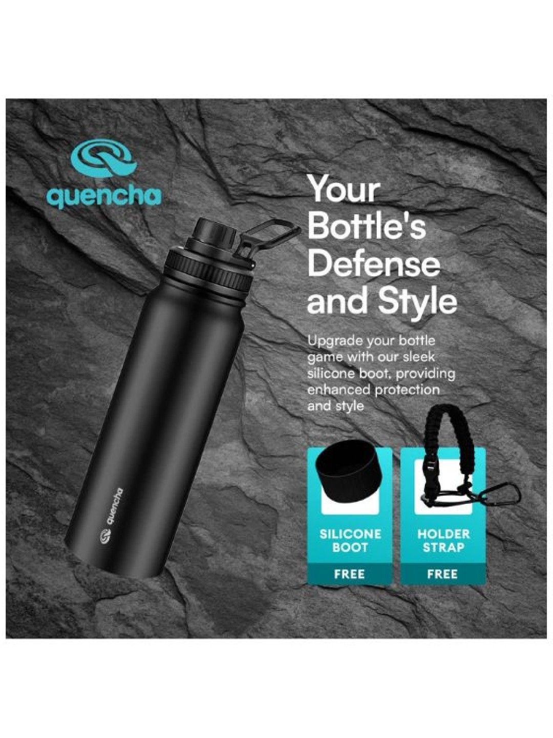 Sunbeams Lifestyle QUENCHA Premium Insulated Tumbler (1100ml) with Silicon Boot (Onyx- Image 2)