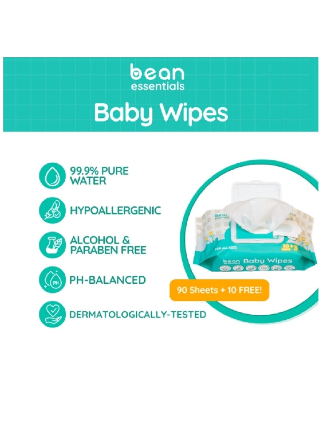 bean essentials Baby Wipes Fragrance Free 100 sheets (No Color- Image 2)