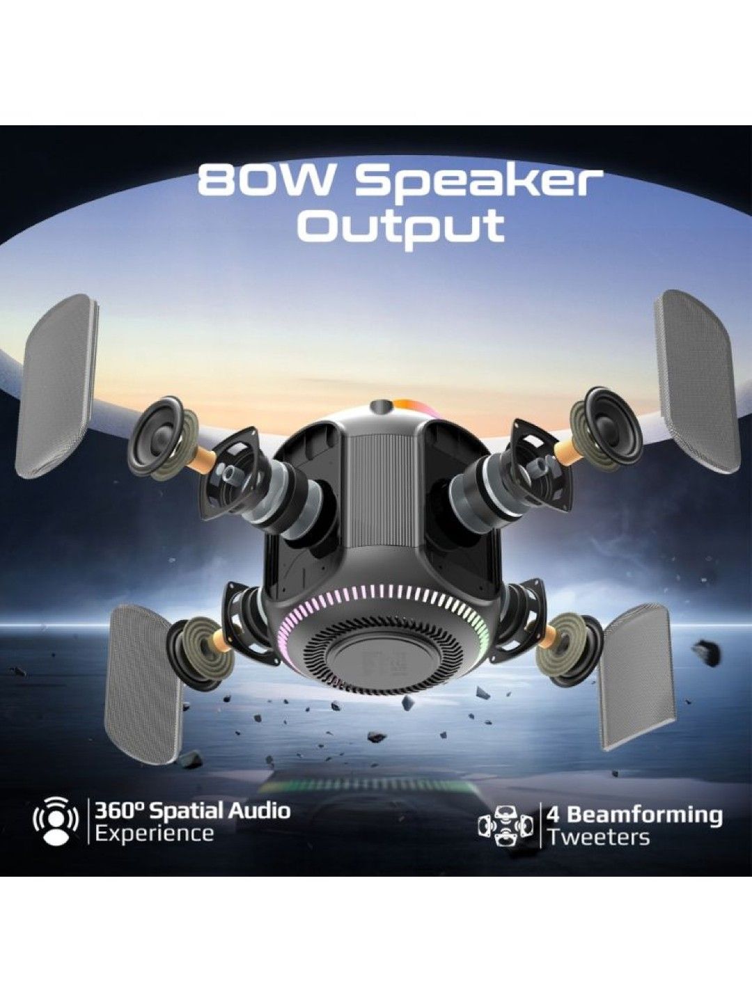 Promate Dynamic RGB Bluetooth v5.3 True Wireless 80W Speaker (No Color- Image 2)