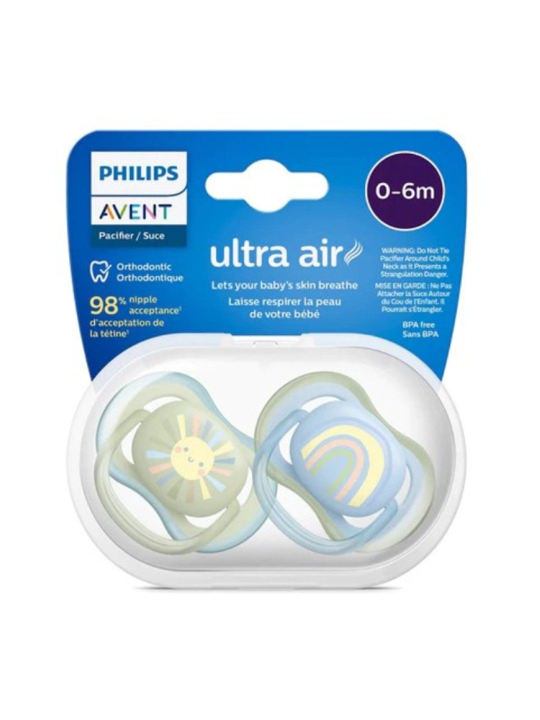 Philips AVENT Ultra Air Pacifier 0-6M - Blue Sun & Rainbow (No Color- Image 3)