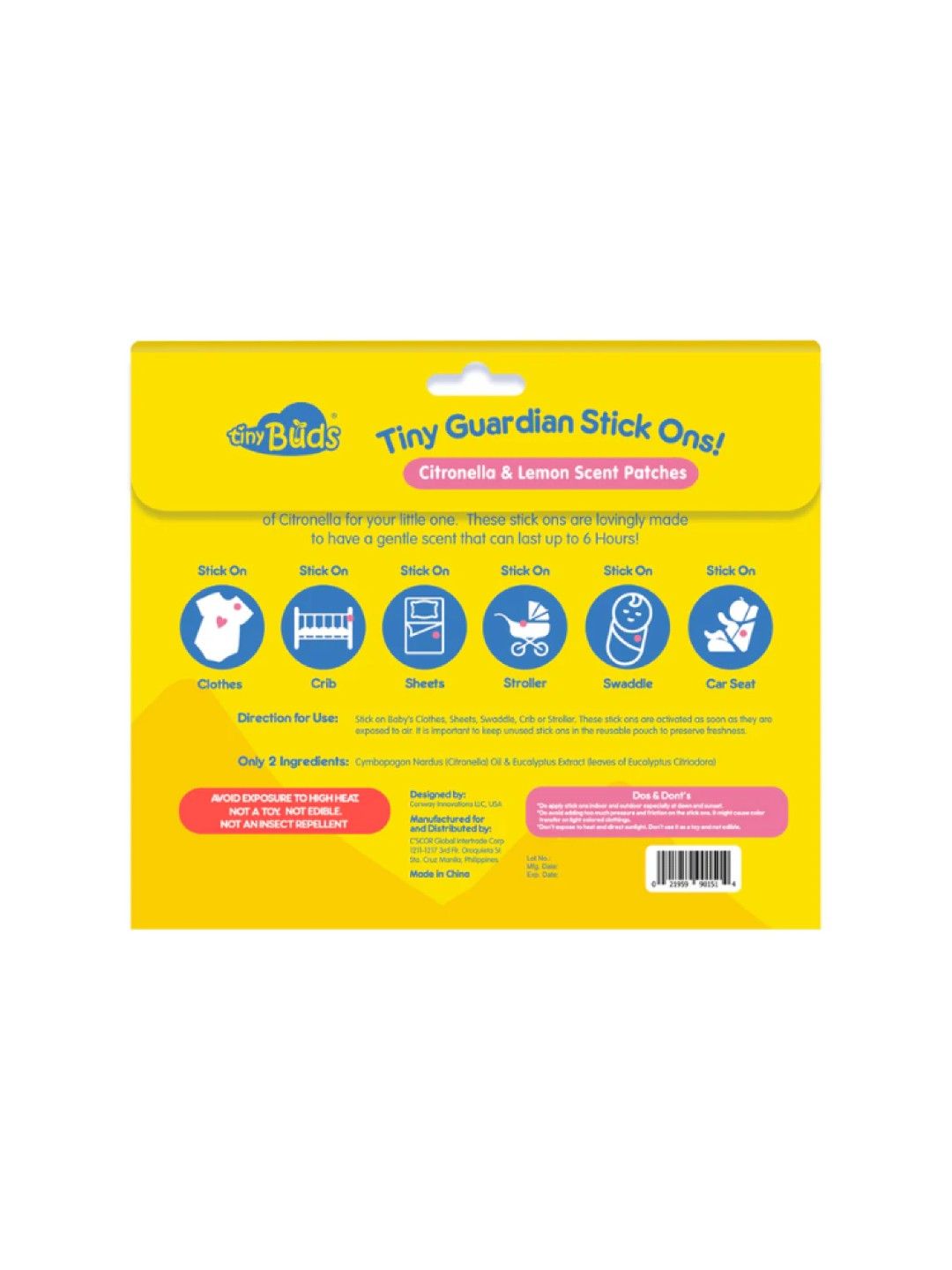 Tiny Buds Tiny Guardian Stick Ons Gentle Citronella & Lemon Scent 24s | Gone Away Patches (No Color- Image 3)
