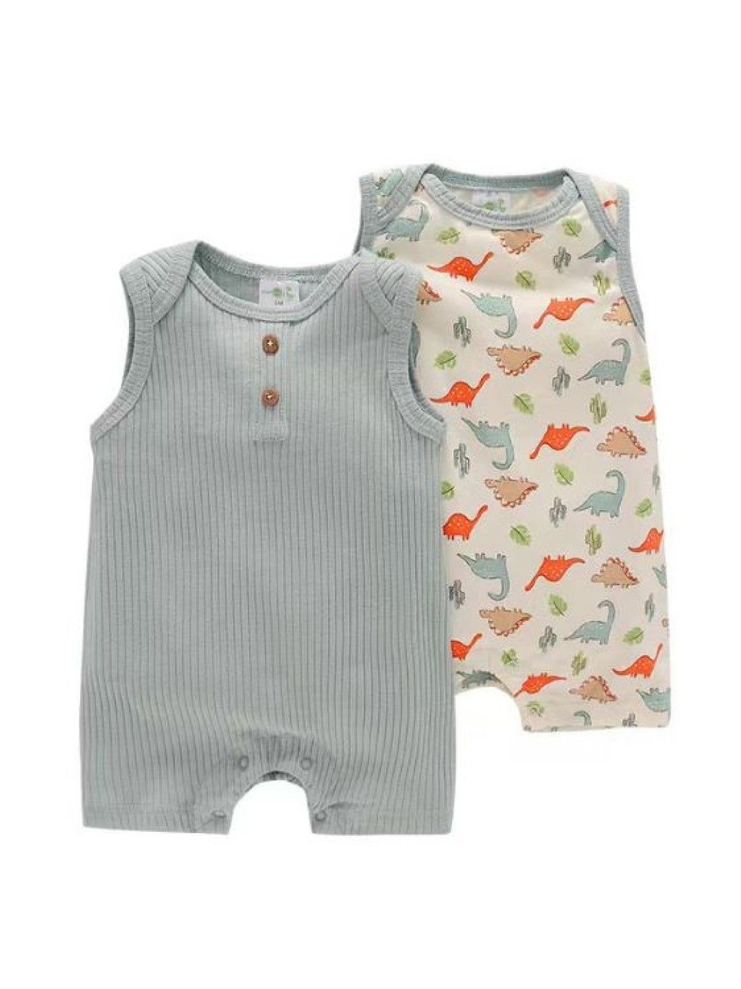 Cottonkind Grey 2-Piece Sleeveless Rompers (Multicolor- Image 1)