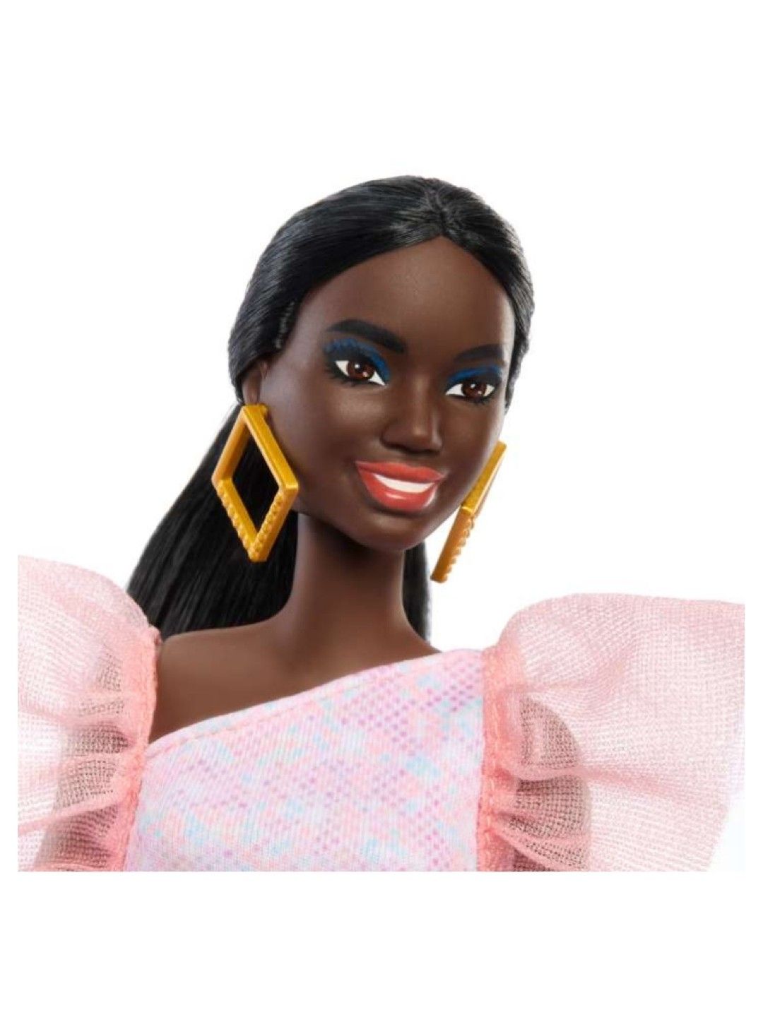 Barbie Fashionistas Doll #216 with Tall Body, Black Straight Hair & Peach Dress (No Color- Image 3)