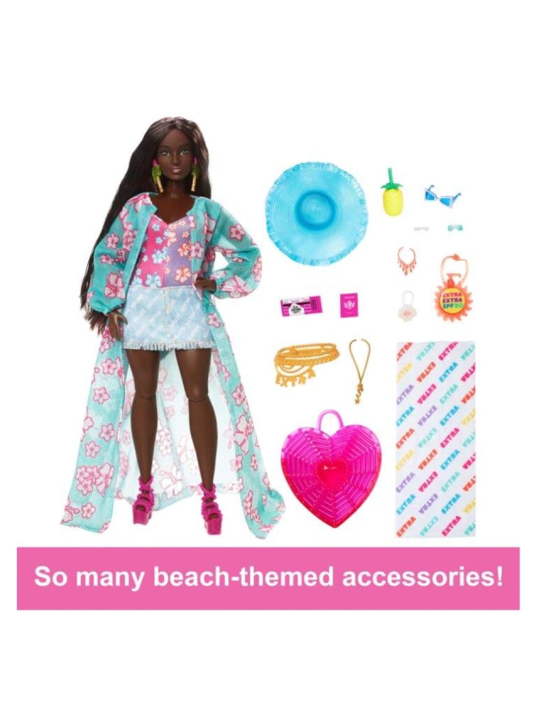 Barbie Extra Fly Doll with Beach-Themed Travel Clothes and Accessories (No Color- Image 2)